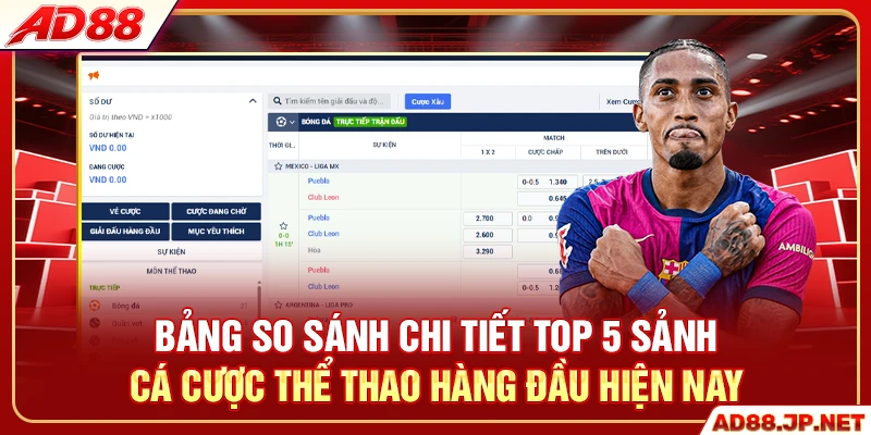 Bảng so sánh chi tiết top 5 sảnh cá cược thể thao hàng đầu hiện nay